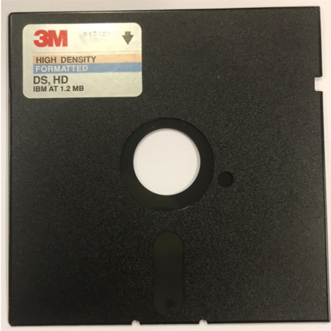 Photograph of a 5.25 inch diskette with no label