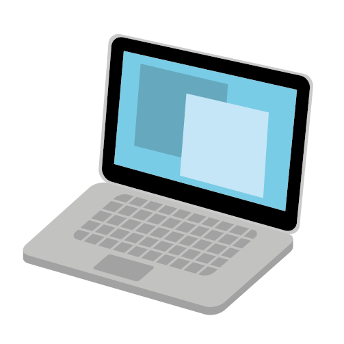 An illustration of a laptop displaying two squares that represent software windows