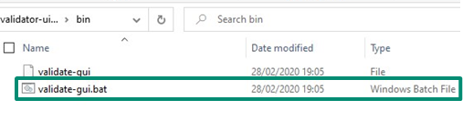 Image showing a folder with the validate-gui.bat file highlighted