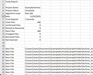 A screenshot of an Fixity Pro results file