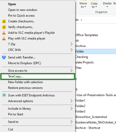 Teracopy Displayed on Right Click Menu